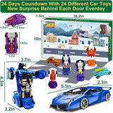 AMENON 24 Pcs Transform Car Robot Toys Christmas Advent Calendar 2023 for Kids Boys, 24 Days Countdown Calendar Large Car Automatic Deformation + 23 Vehicles Xmas Stocking Stuffers Gifts Party Favors