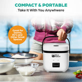 Rice Robot Personal Rice Cooker, PFAS-free, Nonstick. 1 Quart Capacity, with Stainless Steel Steamer Tray, Measuring Cups, Recipe Book with 60 Recipes, and Serving Spoon, As Seen On TV