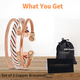 Coppervast Copper Bracelets- for Men and Women| Set of 3 with Gift Bag |Handmade 100% Copper (Copper3)|