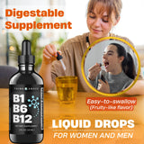 B1 B6 B12 Vitamin Liquid Drops - Nerve, Energy, Brain Support Supplement - Fruity-Like Flavor - Methylcobalamin, Thiamine, Pyridoxine - 60 Day Supply - 2 oz - for Men and Women - Simply Made