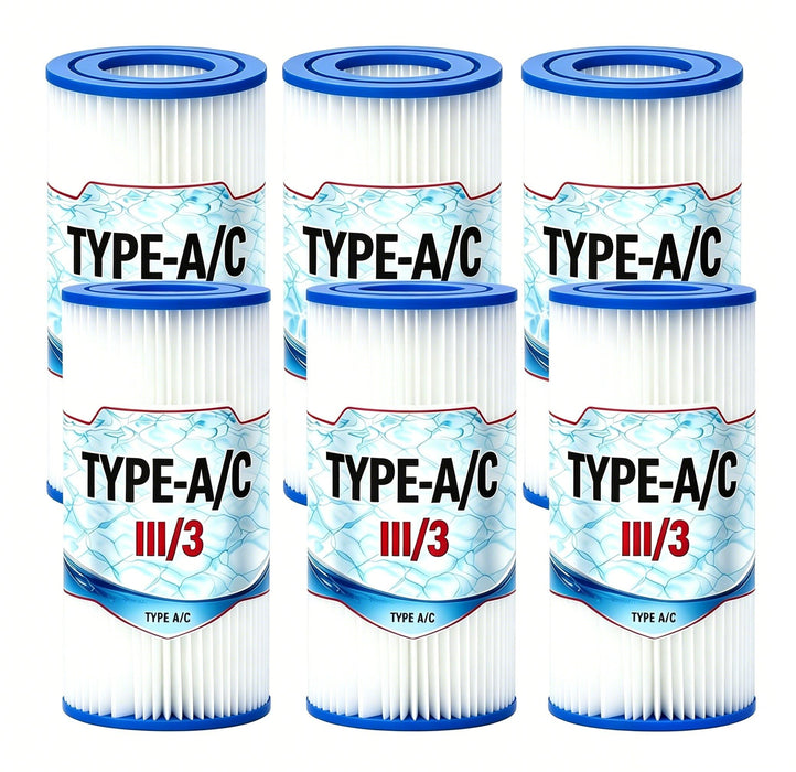 shupti Pool Filter Type A or C, Type III A/C Pool Filter Cartridge Replacement for Swimming Pool Filter Pump Model #28633EG, Compatible with 530/1000/1500 GPH Pumps, Washable and Reusable (6PCS)