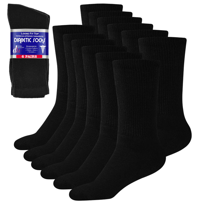 Debra Weitzner Men's 6-pack Diabetic Crew Socks,Black,10-13