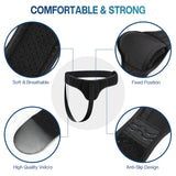 QAYE Hernia Belt for Men & Women - Left/Right Side Inguinal Hernia Support with Removable Compression Pads, Black (Medium)