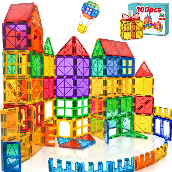 Landtaix 100pcs Magnetic Tiles for Kid Age 3+ Magnetic Blocks Toddlers Toys