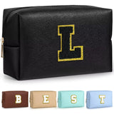 TOPEAST Personalized Birthday Gifts for Women, Preppy Patch Makeup Bag, Chenille Letter Pouch Cosmetic Bag, Travel Organizer, Christmas Gifts for Friends, Cute Stuff For Girls (Black L)