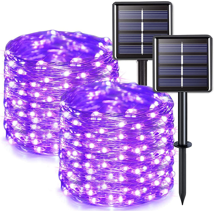 JMEXSUSS 2 Pack Purple Solar Halloween Lights, 33ft 100 LED Purple Solar Lights Outdoor, Waterproof 8 Modes Purple Halloween Lights for Outside Tree Garden Patio Christmas Halloween Decorations