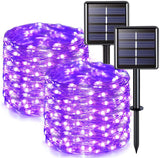 JMEXSUSS 2 Pack Purple Solar Halloween Lights, 33ft 100 LED Purple Solar Lights Outdoor, Waterproof 8 Modes Purple Halloween Lights for Outside Tree Garden Patio Christmas Halloween Decorations