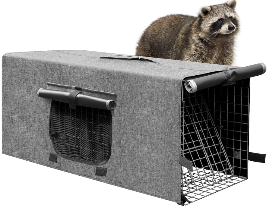 Animal Trap Cage Cover, Trap Cage Cover with Mesh Window for 1-2 Door Humane Animal Trap Cage 32 x 10 x 12inch, Cage not Included (Grey)