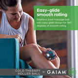 Gaiam Restore Cold Therapy Muscle Massage Roller Ball - Cryosphere Cold Massage Roller Ball, Easy-Glide Roller with Comfort Grip Base, Muscle Massage Tool to Help with Sore Muscles