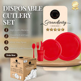 720 Piece Red Disposable Dinnerware Set (120 Guests) Plastic Dinnerware Set Disposable - 120 Count, 9" Dinner Plates, 7" Dessert Plates, 12oz Cups, Forks, Knives & Spoons- Plastic Party Plates Set