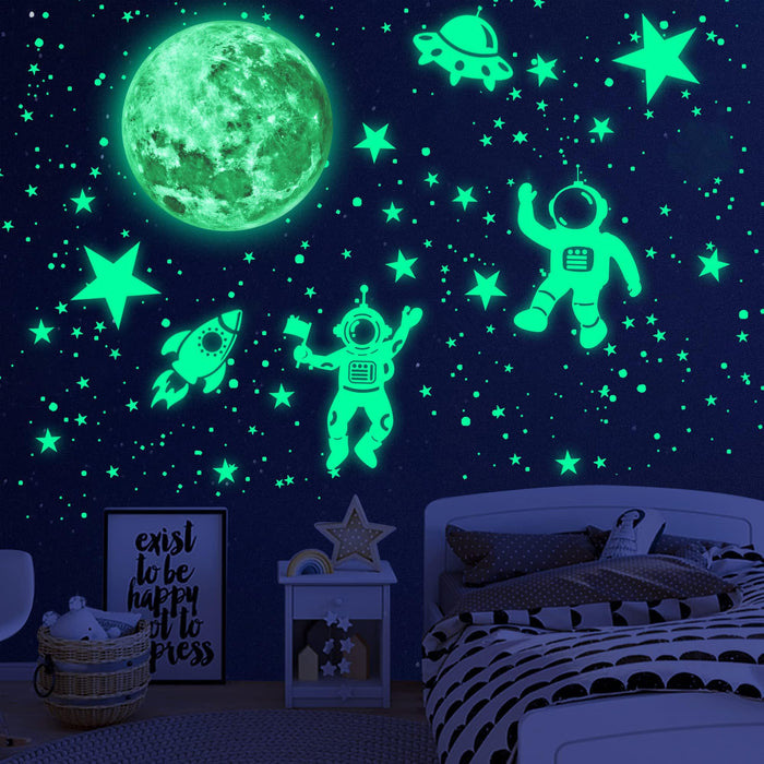 Glow in The Dark Stars for Ceiling Glow in The Dark Moon and Space Wall Decals Luminous Astronaut Universe Planet Galaxy Wall Stickers Outer Space Decal for Kids Boys Girls Bedroom Christmas Gift