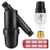 Aurelema Drip Irrigation Pressure Regulator and Filter, 25 PSI Water Backflow Preventer for 3/4'' Garden/Faucet Hose Thread and Drip Irrigation Inline Y Filter, 3/4" x 3/4" FHT Hose Thread Connections