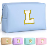 TOPEAST Personalized Birthday Gifts for Women, Preppy Patch Makeup Bag, Chenille Letter Pouch Cosmetic Bag, Travel Organizer, Christmas Gifts for Friends, Cute Stuff For Girls (Sky Blue L)