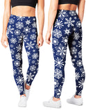 SATINA Christmas Leggings for Women - Buttery Soft Highwaisted Blue Snowflake Holiday Leggings (Plus Size)