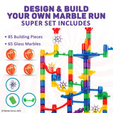 Marble Genius Marble Run - 150 Complete Pieces Maze Track Christmas Toys for Adults, Teens, Toddlers & Kids Aged 4-8 Years Old, (85 Translucent Marbulous Pieces + 65 Glass-Marble Set), Super Set