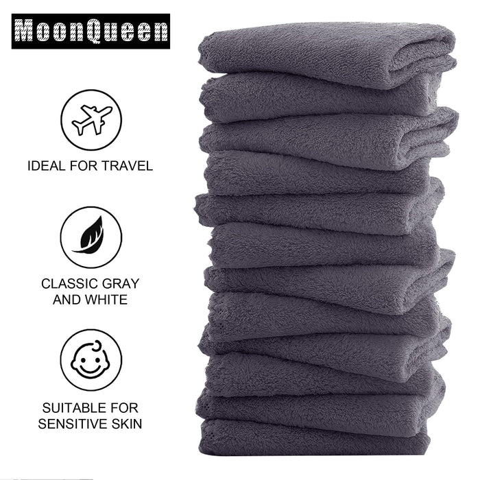 Microfiber Facial Cloths Fast Drying Washcloth 12 pack - Premium Soft Makeup Remover Cloths - Grey