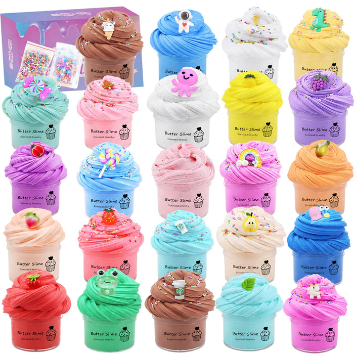 LKAXYTP 24 Pack Butter Slime Kit, Party Favor Supplies, Super Soft, Non-Sticky, Goody Bag Toy, Prize for Girl and Boys Ages 6+, Christmas Stocking Stuffers