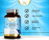 LN Lactobacillus Reuteri | 90 Lactobacillus Reuteri Probiotic Capsules - 5 Billion CFU L Reuteri per Serving | High Strength L-Reuteri Supplement | Non-GMO, Gluten & Allergen Free | Made in The UK