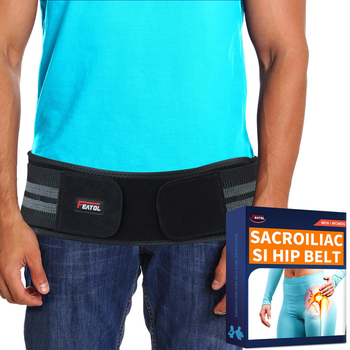 FEATOL SI Belt Sacroiliac Hip Belt for Sciatica Pain Relief-Extra Compression Support Hip Brace for Pelvic, Sciatica, Trochanteric, Hip and Lower Back Pain relief-SI Joint Belt for Men Women-Large