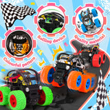 SevenQ Monster Truck Toys Cars for Boys, 4 Pack Race Cars Party Favors for Kids Push and Go Flip Stunt Pull Back Cars, Toddler Toys Classroom Prizes Christmas Goodie Bag Stuffers Birthday Gifts