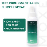 MOXE Eucalyptus Oil Shower Mist, Spa Steam Spray, Certified Natural 100% Essential Oils, Made in USA, Aromatherapy, Sinus Congestion Relief, Tension Relief (4oz)