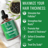 HAIR THICKNESS MAXIMIZER Saw Palmetto Oil For Hair Growth with Rosemary Oil, Peppermint Oil, Pumpkin Seed Oil. Vegan Thickening, Moisturizing, Strengthening Serum For Women, Men. Scalp Treatment For Weak, Dry, Frizzy Hair 1oz