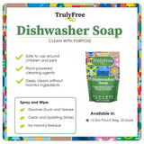 Truly Free Automatic Dishwasher Detergent Powder - Concentrated Dishwashing Detergent, Dish Soap, Hard Water Stain Remover, Kitchen Cleaning Supplies, No Harmful Ingredients - 12.5 oz (Pack of 1)