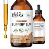 Wild & Organic Slippery Elm Liquid Drops - Lung Cleanse w/Slippery Elm Bark - Slippery Elm Drops for Respiratory Lung Health - Digestive Health w/Slippery Elm Extract - Slippery Elm Supplement - 4oz