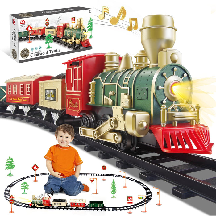 JQ JUQU Electric Train Set for Kids Ages 3-8, Battery Operated Toy Train with Lights and Sounds, 3 Cars and 10 Tracks for Christmas and Year Round Play