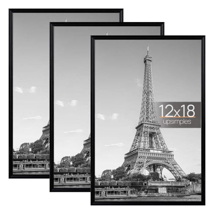upsimples 12x18 Poster Frame, Easy Slide-In Assembly, Black, 3 Pack