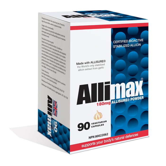 ALLIMAX 180mg 90 Capsules. Allicin Garlic Supplement to Support Your Body’s Immune Function. Contains Stabilized and Potent Bioactive Allicin, Extracted from Clean & Sustainable Spanish Grown Garlic.