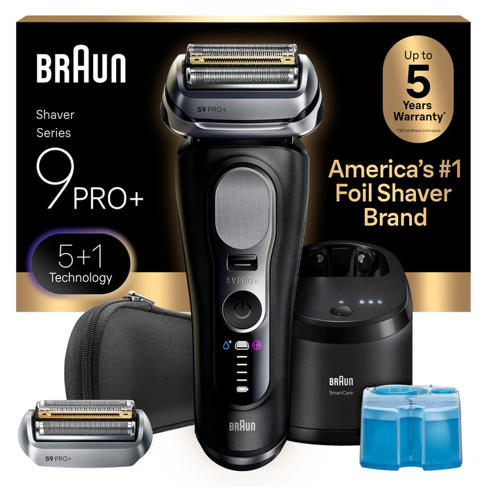 Braun Series 9 PRO+ Electric Shaver for Men, Wet & Dry Foil Razor, 6-in-1 SmartCare Center, Built-in Precision ProTrimmer, Replacement Head, Travel Case, Black 9660CCPS