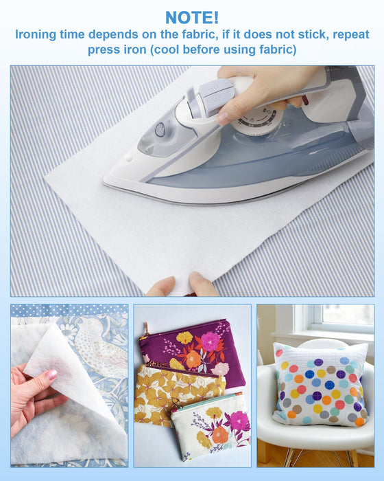 PLANTIONAL Iron-On Fusible Fleece Interfacing: 11.8 Inches x 10 Yards Medium Weight One-Sided Loft Iron On Fusible Fleece White for Quilting Tote Bags and Home Decor