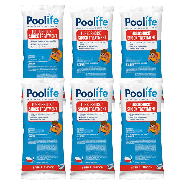 Poolife Turbo Shock to Eliminate Algae, Bacteria & Cloudy Water - Strongest 78% Calcium Hypochlorite Pool Shock - Fast-Dissolving, No Pre-Mixing - Safe Chlorine Shock for All Surfaces - 6 X 1lb Bag