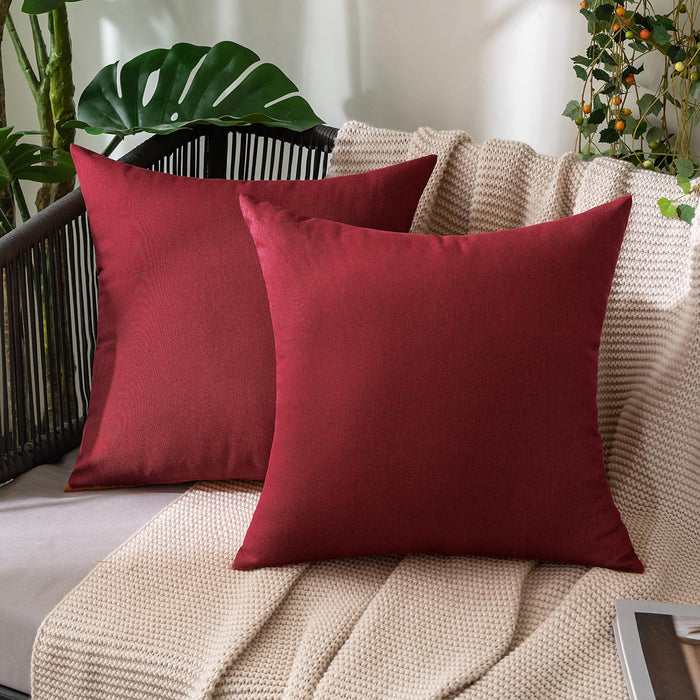 MIULEE Pack of 2 Christmas Decorative Outdoor Solid Waterproof Throw Pillow Covers Polyester Linen Garden Farmhouse Cushion Cases for Patio Tent Balcony Couch Sofa 18x18 inch Wine Red