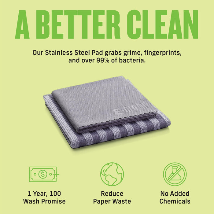 E-Cloth Stainless Steel Cleaning Kit, Microfiber Stainless Steel Cleaner for a Spotless Shine Home Appliances Including Oven, Stove and Refrigerators, Washable and Reusable, 100 Wash Promise