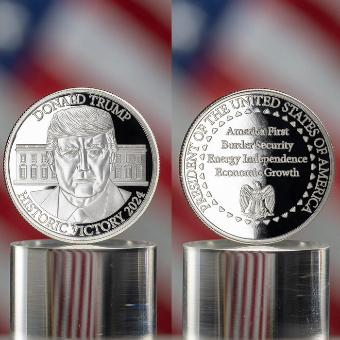 Donald Trump 2024, AS-SEEN-ON-TV Victory Commemorative Coin, Pure .999 Silver Layered, Limited Edition, Historic Election Collectible with Display Case and Certificate