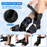 REVIX Ice Packs for Ankle Injuries Reusable, Ankle Ice Wrap with Cold Compression for Feet Pain Relief, Plantar Fasciitis and Achilles Tendonitis, Soft Plush Lining, 2 Packs, Black
