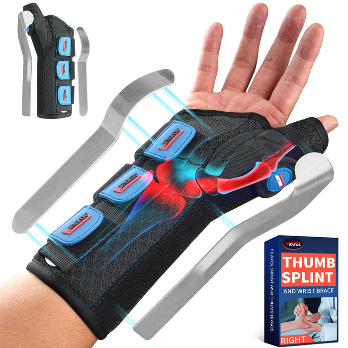 FEATOL Wrist Brace With Thumb Support for Dequervains Tendonitis-Thumb Brace for Carpal Tunnel, Tendonitis, Arthritis Pain Relief-Thumb Spica Splint for Night-Right Hand-Small/Medium-Men and Women