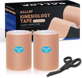 GALLOP Kinesiology Tape(2 Rolls) 4-inch Extra Wide, 16.4ft Each - Premium Elastic Muscle Support Tape (Beige（2 Roll + Bandage Scissors）)