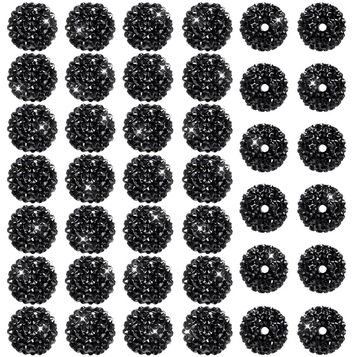 Loetere 40 Pcs 20mm Rhinestone Beads Crystal Round Disco Ball Beads Bulk Chunky Bubblegum Beads Charms for Christmas DIY Pens Making Jewelry Supplies Craft European Style Bracelets (Black)