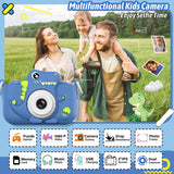 Dwfit Upgrade Dinosaur Kids Camera, Christmas Birthday Gifts for Boys Girls Age 3-12, HD Kids Digital Video Cameras for Toddler with Cartoon Soft Silicone Cover, Portable Toy for 3 4 5 6 7 8 Years Old