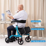 Healconnex Rollator Walkers for Seniors-Folding Rollator Walker with Seat and Four 8-inch Wheels-Medical Rollator Walker with Comfort Handles and Thick Backrest-Lightweight Aluminium Frame,Blue