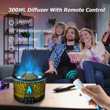 Cechlicht Volcano Diffuser, Essential Oil Diffuser 300ml Volcano Humidifier with Flame & Volcano Mist Mode, 2 Colors, Timer, Auto Shut-Off, Remote Control, Flame Diffusers for Home Bedroom Black