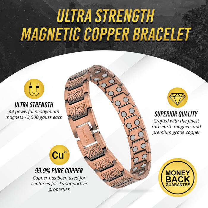 MagnetRX® Copper Viking Bracelet for Men – Ultra Strength Magnetic Mens Viking Bracelets – Adjustable Bracelet with Included Sizing Tool (Viking Style)