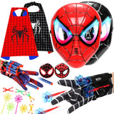 Nebtvra 2PCS Spider Web Shooters - Kids Capes and LED Mask Set, Party Dress Up Toys, Hero Wrist Launcher Toy, Spider Gloves Cosplay Costume for Christmas Halloween Birthday
