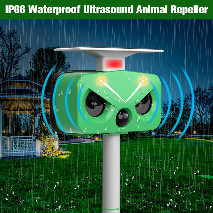 2024 New Ultrasonic Animal Repeller, 4 Modes Outdoor Solar Powered Animal Repeller with Motion Sensor & Flashing Light for Dogs、Cat、Bird、 Squirrels、Raccoon、Rabbit in Garden Yard Farm, IP66 Waterproof