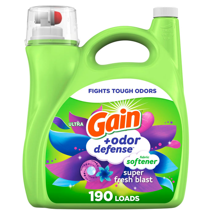 Gain + Odor Defense Liquid Fabric Softener, Super Fresh Blast Scent, 140 oz 190 Loads, HE Compatible