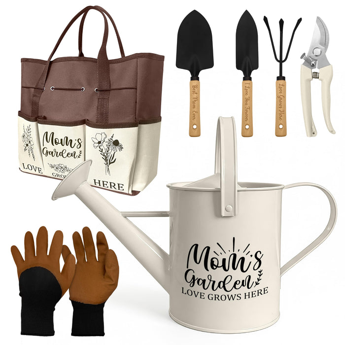 Mom Gifts, Mothers Day Garden Kit Gifts for Mom from Daughter Gardening Tools and Durable Garden Tools Organizer Tote, Ideal Gardening Set for Women on Plant Lover Birthday Present Brown